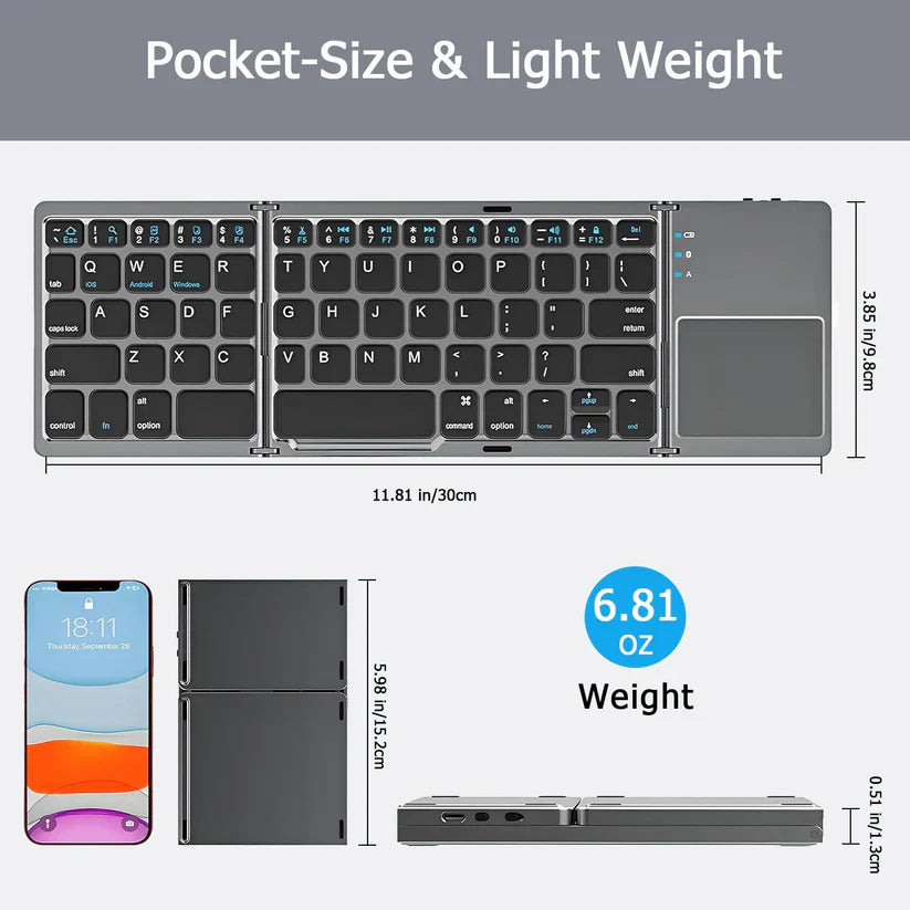 Keyfold Pro | Portable Foldable Bluetooth Keyboard with Touchpad