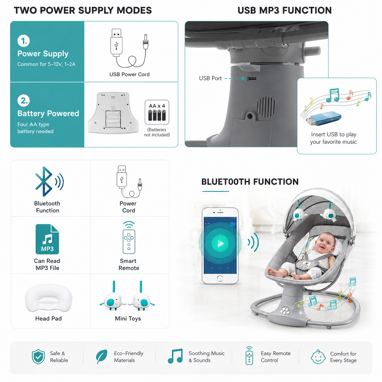 3 in 1 Electric Baby Swing Rocker